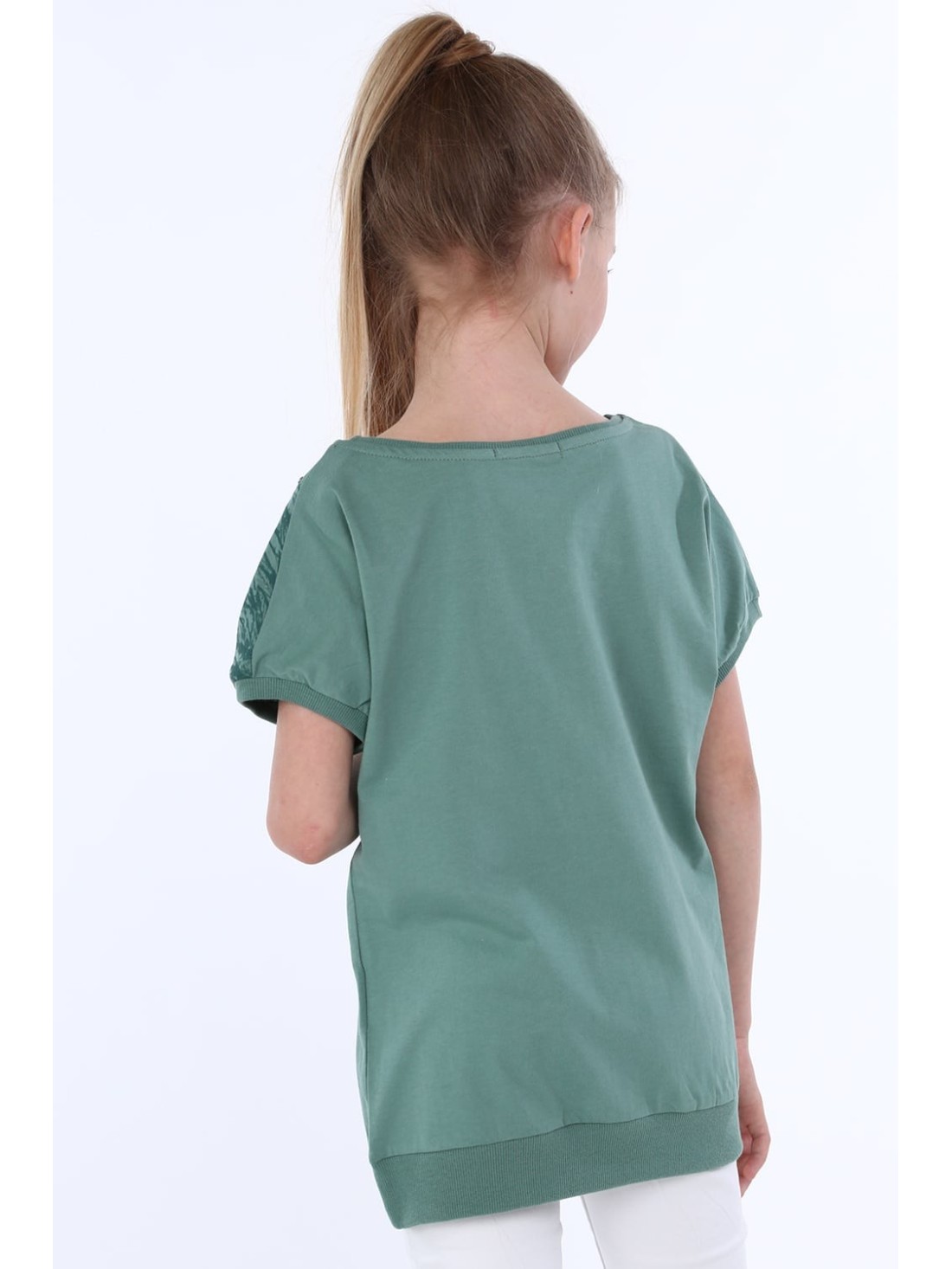 Girls\' blouse with round studs, green NDZ8282 - Online store - Boutique